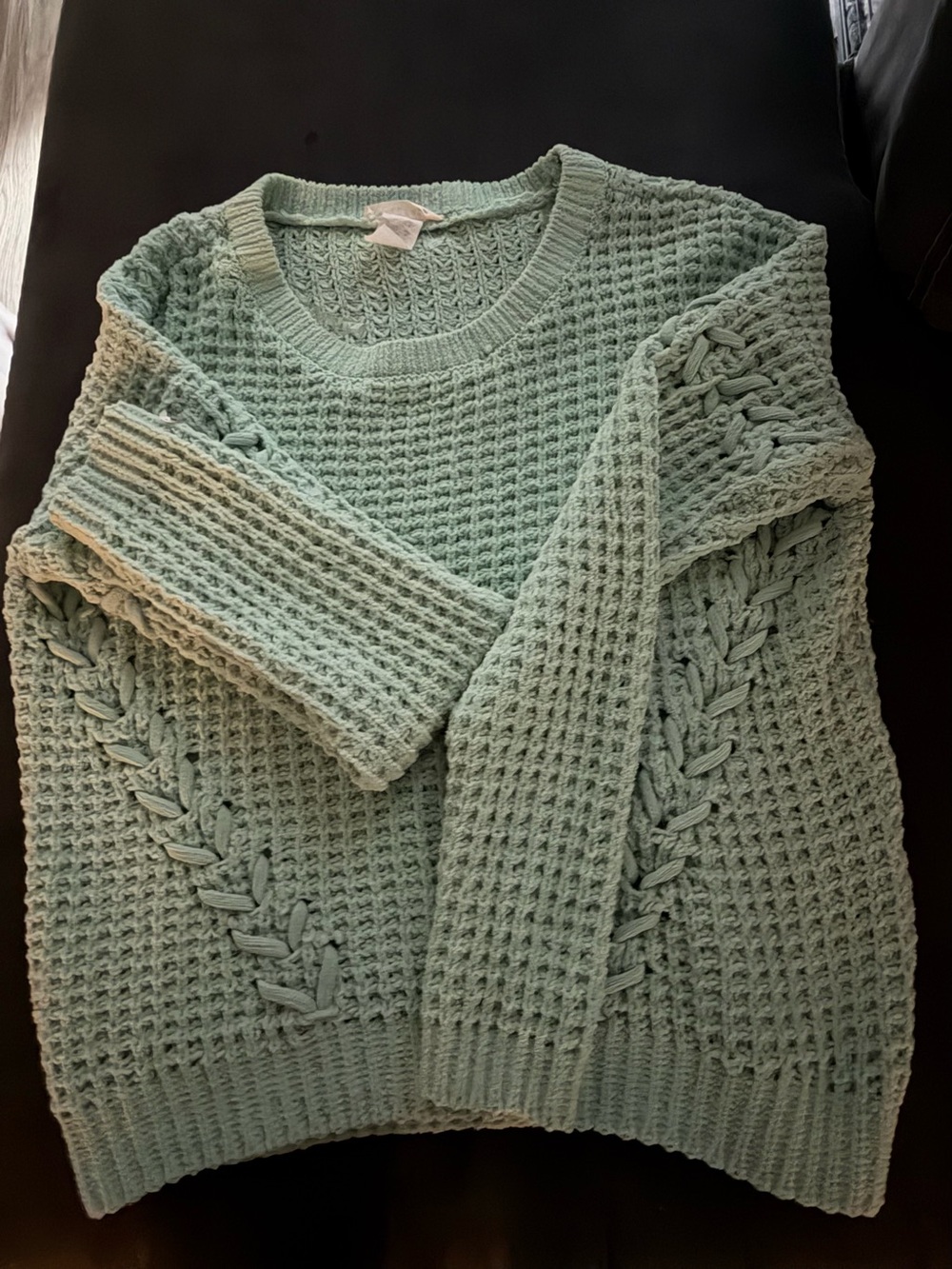 Cozy Mint Green Cable-Accent Knit Sweater